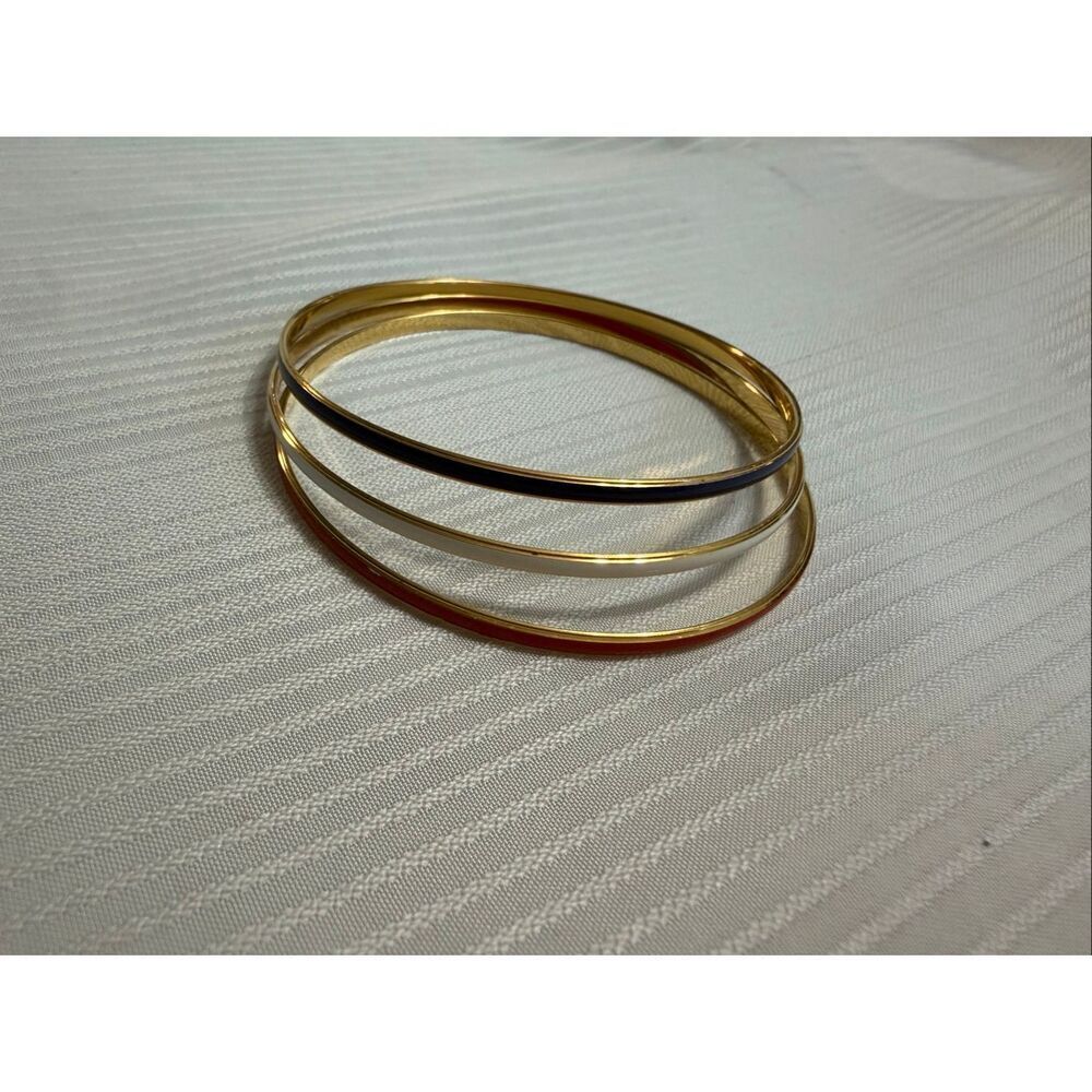 Crown Trifari Red White Blue Bangles Bracelets Signed Set Of 3 - Picture 2 of 6